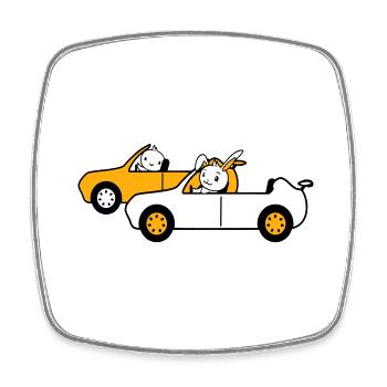 Bunny Bird Chick 2 Voiture Conduire Équipe Deux Amis - Magnet carré - blanc - Devant