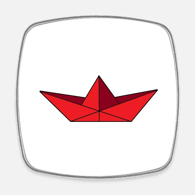 Paper ship red - Square fridge magnet - white