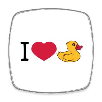 love i love heart squeaky duck rubber duck bath duck - Square fridge magnet - white - Front
