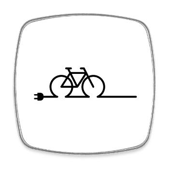 E bike charging point charger symbol. Battery charger - Square fridge magnet - white - Front