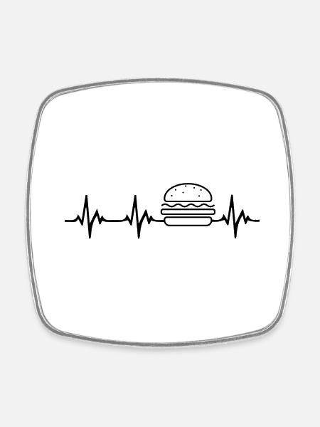 Burger Herzschlag - Viereckiger Kühlschrankmagnet - Weiß