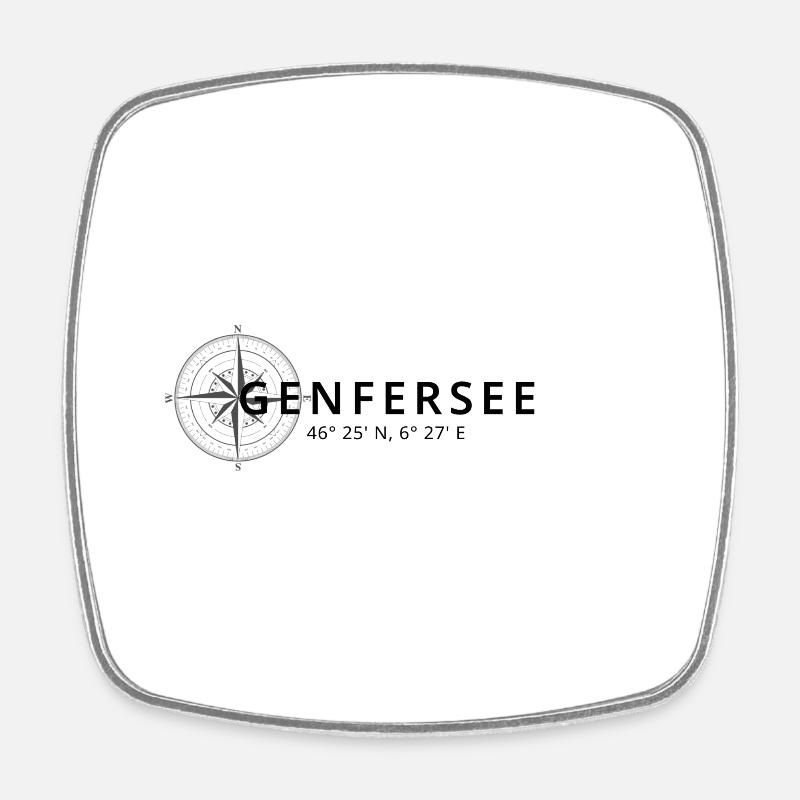 Genfersee Kompass Design - Viereckiger Kühlschrankmagnet - Weiß