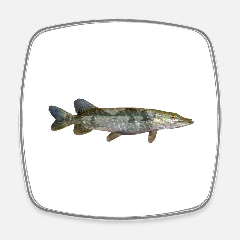 Brochet - Magnet carré - blanc