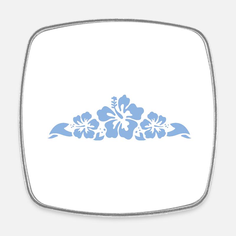 Hibiscus and Leaves - Light blue - Square fridge magnet - white