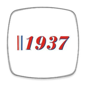 Jahr 1937 - Viereckiger Kühlschrankmagnet - Weiß - Vorne
