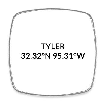 Coordonnées de Tyler, Texas, États-Unis - Magnet carré - blanc - Devant