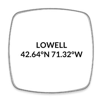 Lowell Massachusetts USA Koordinaten - Viereckiger Kühlschrankmagnet - Weiß - Vorne