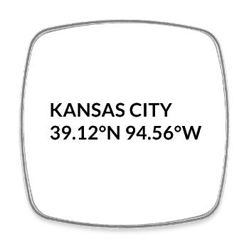 Kansas City Missouri USA Koordinaten - Viereckiger Kühlschrankmagnet - Weiß - Vorne