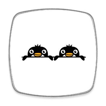 2 penguins friends peeking out from behind the wall Team - Square fridge magnet - white - Front