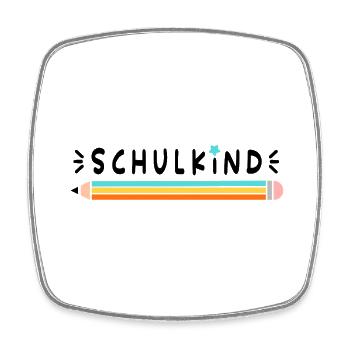 Einschulung, Schulkind, Stift, schwarze Schrift - Viereckiger Kühlschrankmagnet - Weiß - Vorne