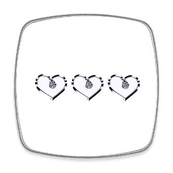 trois cœurs violet brillant - Magnet carré - blanc - Devant