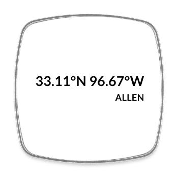 Allen Texas USA Koordinaten - Viereckiger Kühlschrankmagnet - Weiß - Vorne