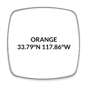 Orange California USA Coordinates - Square fridge magnet - white - Front