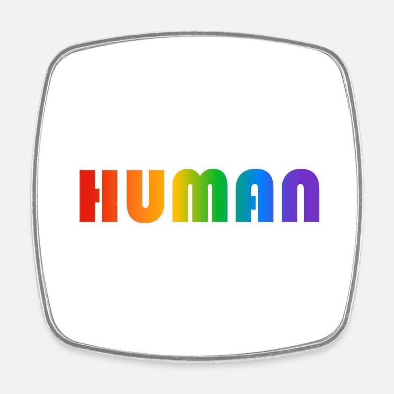 HUMAN rainbow text - Square fridge magnet - white