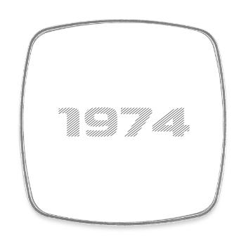 Born 1974 Retro Stripe Modern Birthday Design - Square fridge magnet - white - Front