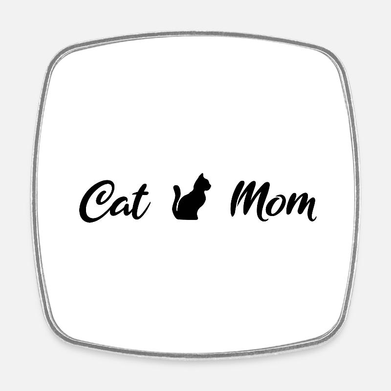 Maman chat noir - Magnet carré - blanc