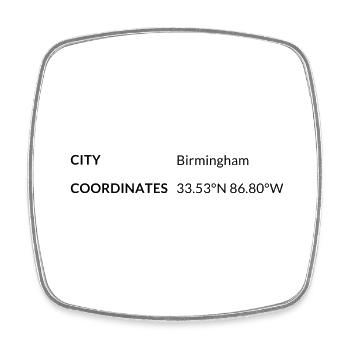 Birmingham Alabama USA Koordinaten - Viereckiger Kühlschrankmagnet - Weiß - Vorne