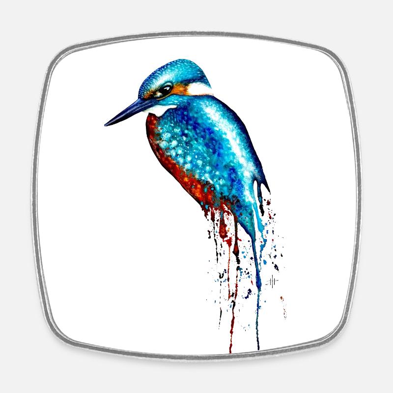 Watercolor Kingfisher - Square fridge magnet - white