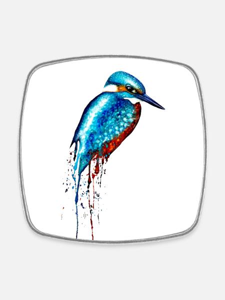 Martin-pêcheur aquarelle - Magnet carré - blanc