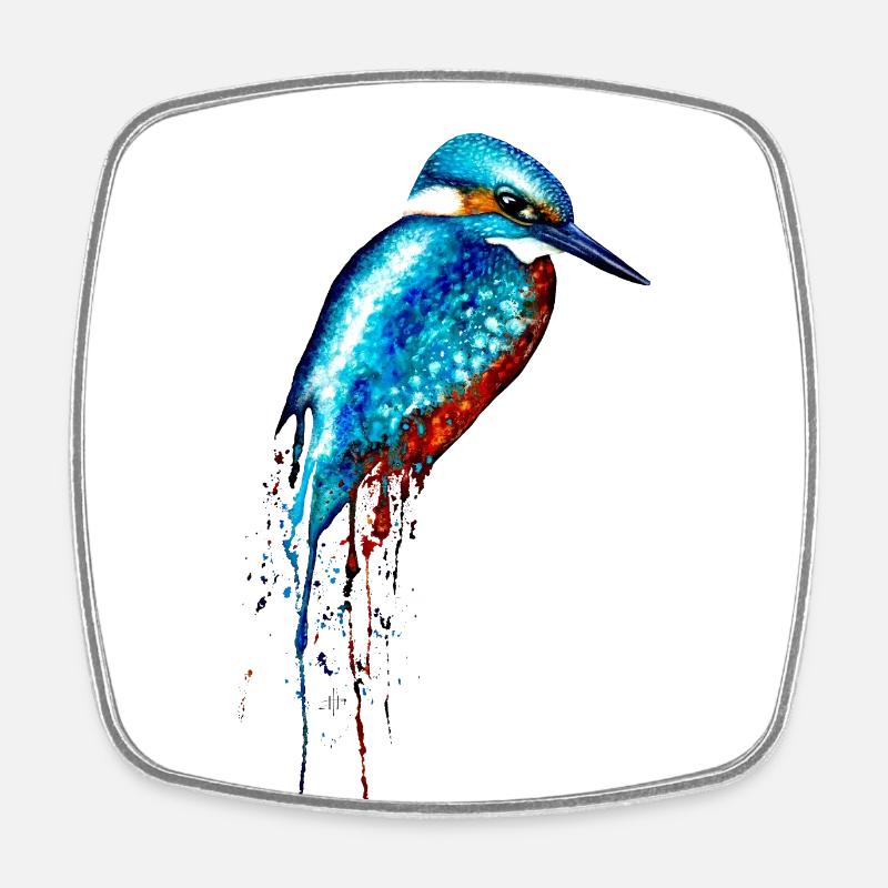 Watercolor Kingfisher - Square fridge magnet - white