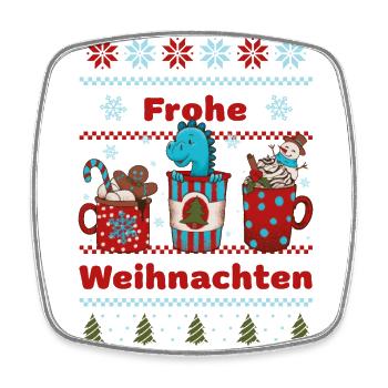 Dino Weihnachten Dinosaurier - Mode für Kinder - Viereckiger Kühlschrankmagnet - Weiß - Vorne