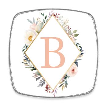 B Monogram, Floral, Boho - Square fridge magnet - white - Front