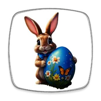 Kleiner Osterhase mit blauem Osterei - Viereckiger Kühlschrankmagnet - Weiß - Vorne