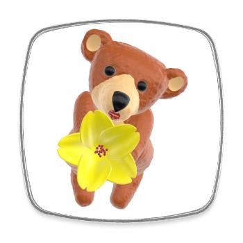 Ours en peluche avec fleur et bouche baiser 3D - Magnet carré - blanc - Devant