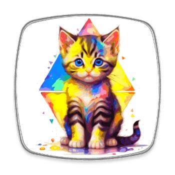 Rainbow Kitty - painted with geometries - Square fridge magnet - white - Front