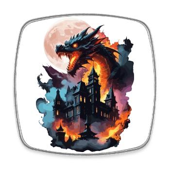 DRAGON MIDNIGHT BLAZE: STADT IN FLAMMEN, MONDCHAOS - Viereckiger Kühlschrankmagnet - Weiß - Vorne
