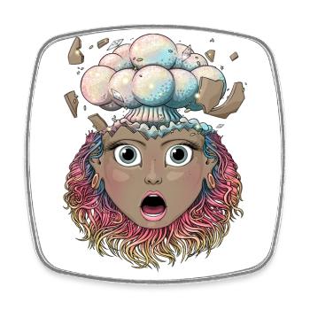 Reva Prisma exploding head face - Square fridge magnet - white - Front
