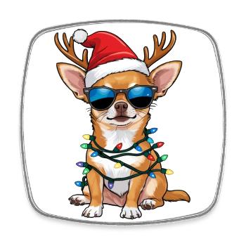 Christmas Chihuahua - Viereckiger Kühlschrankmagnet - Weiß - Vorne