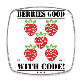 Baies bonnes avec code – Fraise et programmation - Magnet carré - blanc - Devant