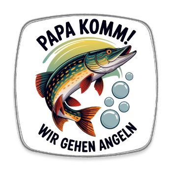 Papa komm wir gehen Angeln springender Hecht - Viereckiger Kühlschrankmagnet - Weiß - Vorne