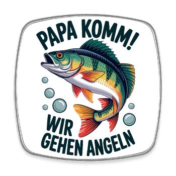 Papa komm wir gehen Angeln! Springender Barsch - Viereckiger Kühlschrankmagnet - Weiß - Vorne
