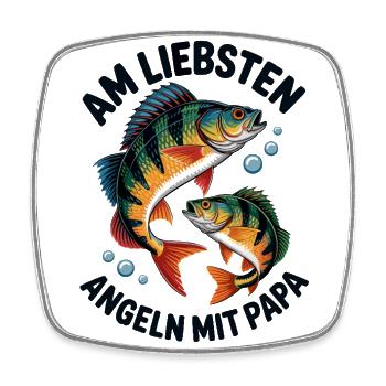 Angeln mit Papa, zwei Barsche - Viereckiger Kühlschrankmagnet - Weiß - Vorne