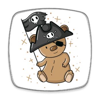 Pirate Teddy Bear with Pirate Hat Eye Patch - Square fridge magnet - white - Front