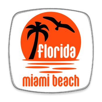 Florida, Miami beach (sun, palm tree, bird) - Square fridge magnet - white - Front