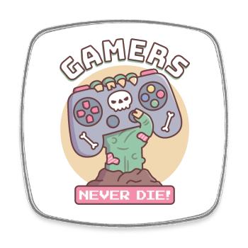 Funny Gamers Never Die Zombie Hand With Controller - Square fridge magnet - white - Front