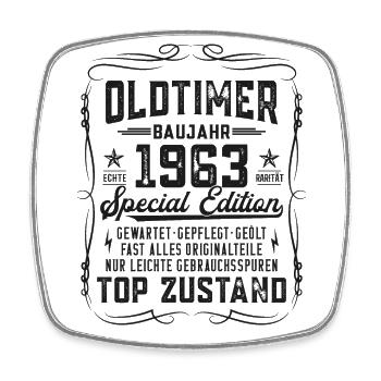 Oldtimer Baujahr 1963 Jahrgang Geburtstag Geschenk - Viereckiger Kühlschrankmagnet - Weiß - Vorne