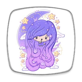 Moon and stars bubble head girl - Square fridge magnet - white - Front