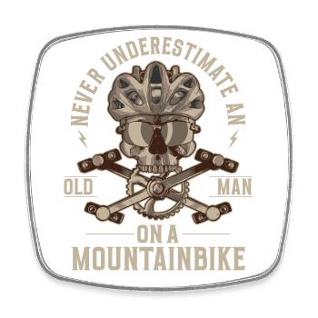 Never underestimate an old man's mountain bike - Square fridge magnet - white - Front