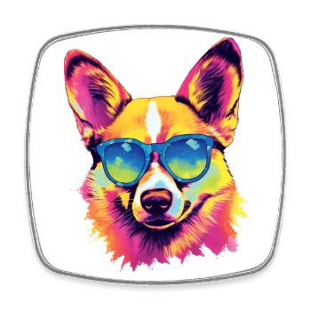 Corgi dog wearing sun glasses - Square fridge magnet - white - Front