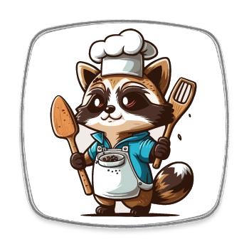 Raccoon Kitchen - Square fridge magnet - white - Front