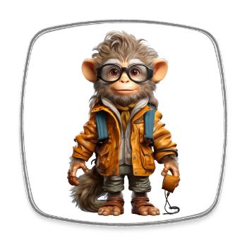 Udo the Explorer Monkey - Square fridge magnet - white - Front