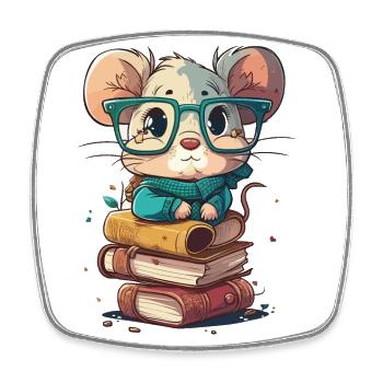 Bücherwurm-Maus - Viereckiger Kühlschrankmagnet - Weiß - Vorne