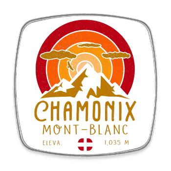 Chamonix France Retro Sunset Skiing - Square fridge magnet - white - Front
