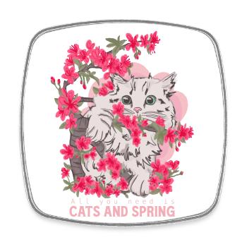 Les chats et le printemps - Magnet carré - blanc - Devant