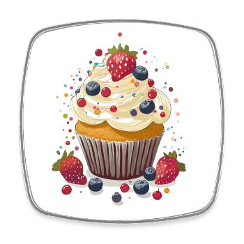 Cupcake or muffin with cream and berries - Square fridge magnet - white - Front