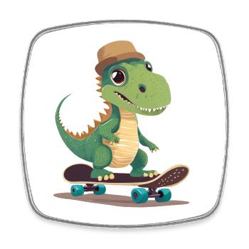 Niedlicher Dinosaurier, der Skateboard fährt - Viereckiger Kühlschrankmagnet - Weiß - Vorne